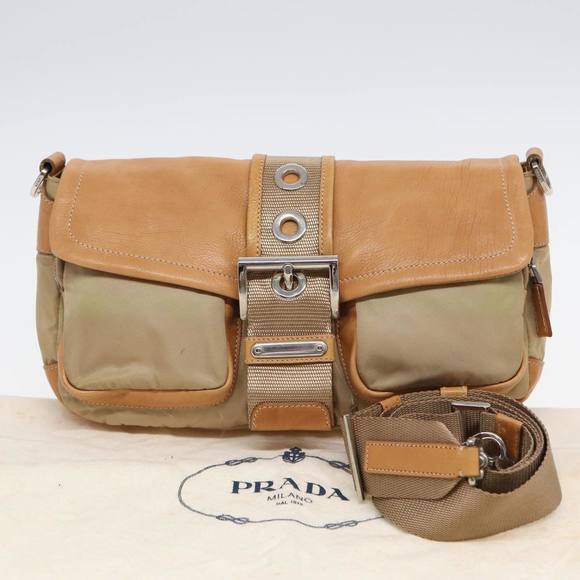 PRADA Shoulder Bag Nylon Leather Beige Auth bs16409 - Picture 12 of 16